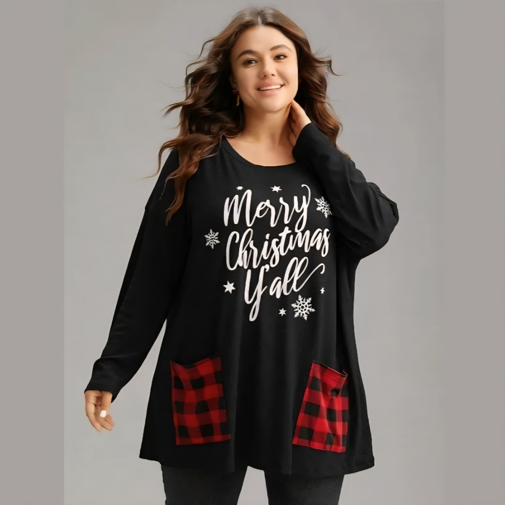 NEW BloomChic Merry Christmas Y’all Buffalo Plaid Pocket Holiday Tunic Top 5X